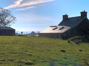 A bright sunny day at ffynnonwen, looking toward the cambrian mountains from the top paddock