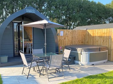 South-facing patio with hot tub