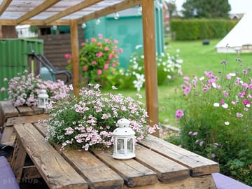 Picnic benches in both glamping kitchens