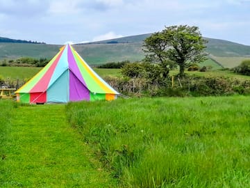 Colourful bell tent, all pitches are large