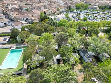 Aerial view of site and town