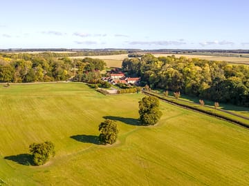 Aerial view of the estate and dog field