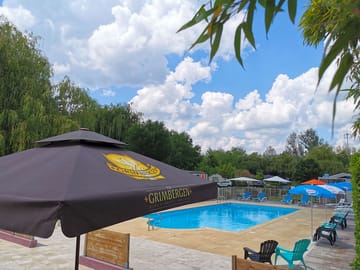 Swimming pool of the campsite seen from the top.