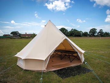 Outside of the bell tent