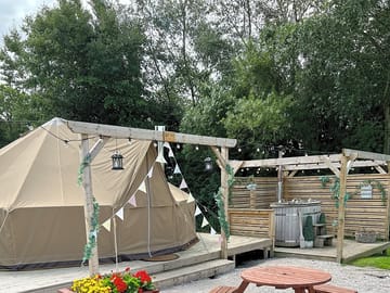 Bell tent with wood fired hot tub