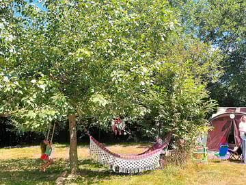 Spacious pitches. some have trees where you can tie a hammock.
