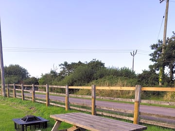 Picnic bench and firepit