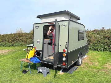 German touring caravan enjoying the cornish air