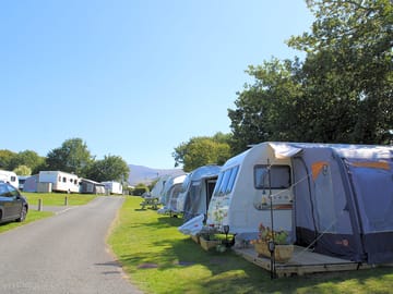 Grass touring pitches backed by trees
