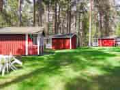 Cabins backed by trees