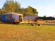 Sun setting on the river yurt