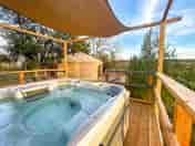 Hot tub and yurt exterior