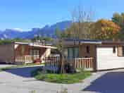 Lodges surrounded by mountain scenery
