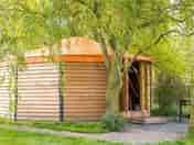 Exterior view of the orange yurt