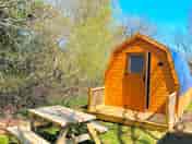 Outside view of a camping pod.