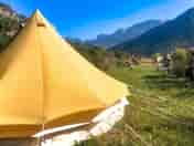 Ocre bell tent with mountain views
