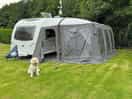 Fully serviced hard standing pitch with large awning and still plenty of room.