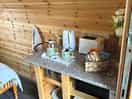 Little kitchen and lovely welcome hamper.
