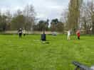 Playing badminton outside the caravan