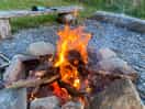 Fire pit with wood from the local shop.