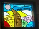 Stained glass window in hut