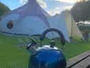 Small camping stove and gas supplied, with kettle, plates, glasses, bowls, cutlery and washingup kit