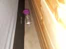 Previous occupants water bottle that had been wedged in between bed and wall