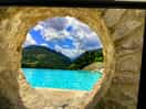 Scenic view through porthole