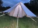 Tent at night, lit by solar leds