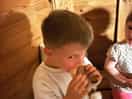 Eating melted marshmallows at the bbq hut