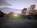 The sunset over the cafe area