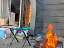 Camp fire by the pod.