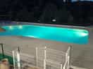 The pool at night time.