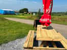 Benches outside barn