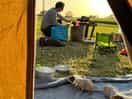 The sun setting as we cook dinner