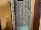 The retro shower - very large shower room in the caravan!