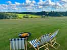 Deck chairs and fire pit