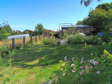 View of the house, garden and flower farm