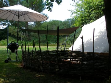 The view looking out from behind the bell tent
