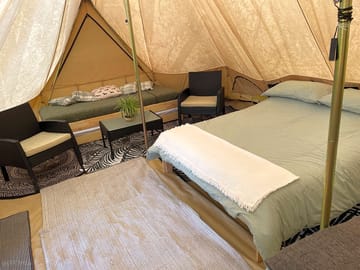 The bell tent will be set up to cater for your party, sleeping up to six