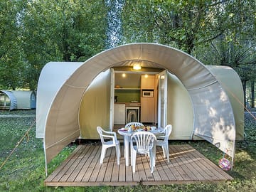 Rental tent with decked area