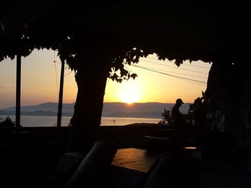 Sunset over the café's terrace