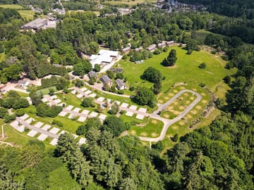 Aerial shot of the hardstanding and the tent pitches