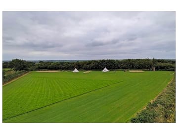 Aerial view of the glamping field