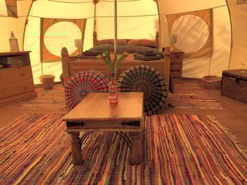 Bell tent with proper bed and storage