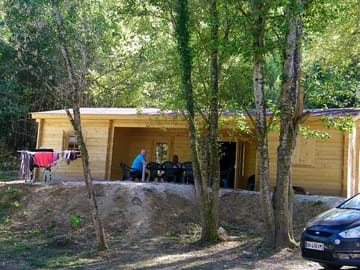 Relaxing outside the lodge
