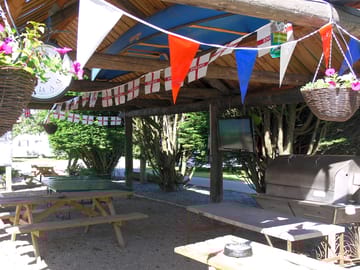 Outdoor seating and barbecue roast area