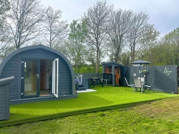 Our luxury pod and decking area with hot tub