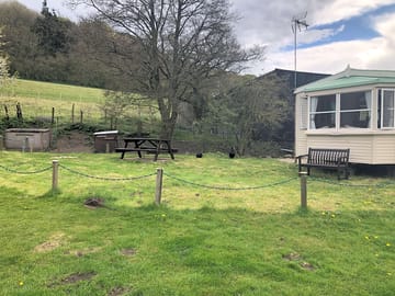 Outside the static caravan
