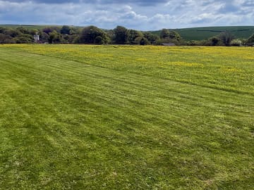 View across field where bus is situated.